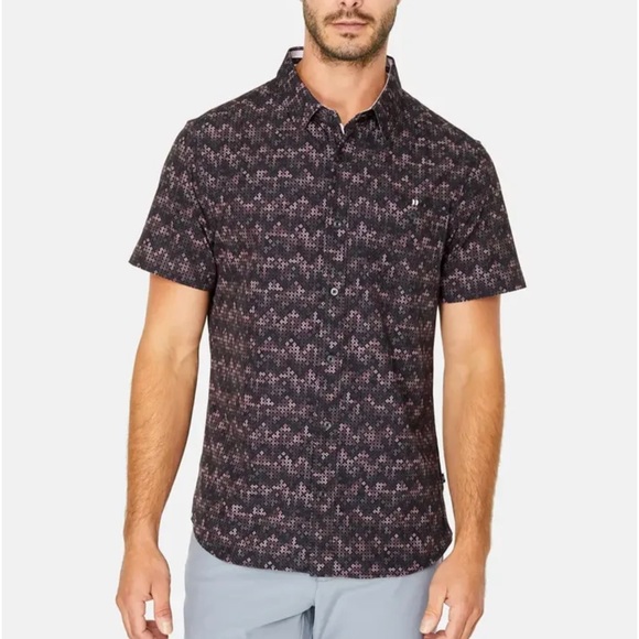 NWT $79 Men's 7 Diamonds FrameWork Stretch Print Short Sleeve shirt sz M - Picture 1 of 4